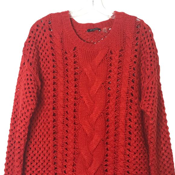 FYLO Long Sleeve Chunky Knit Sweater Red XL - Picture 2 of 7